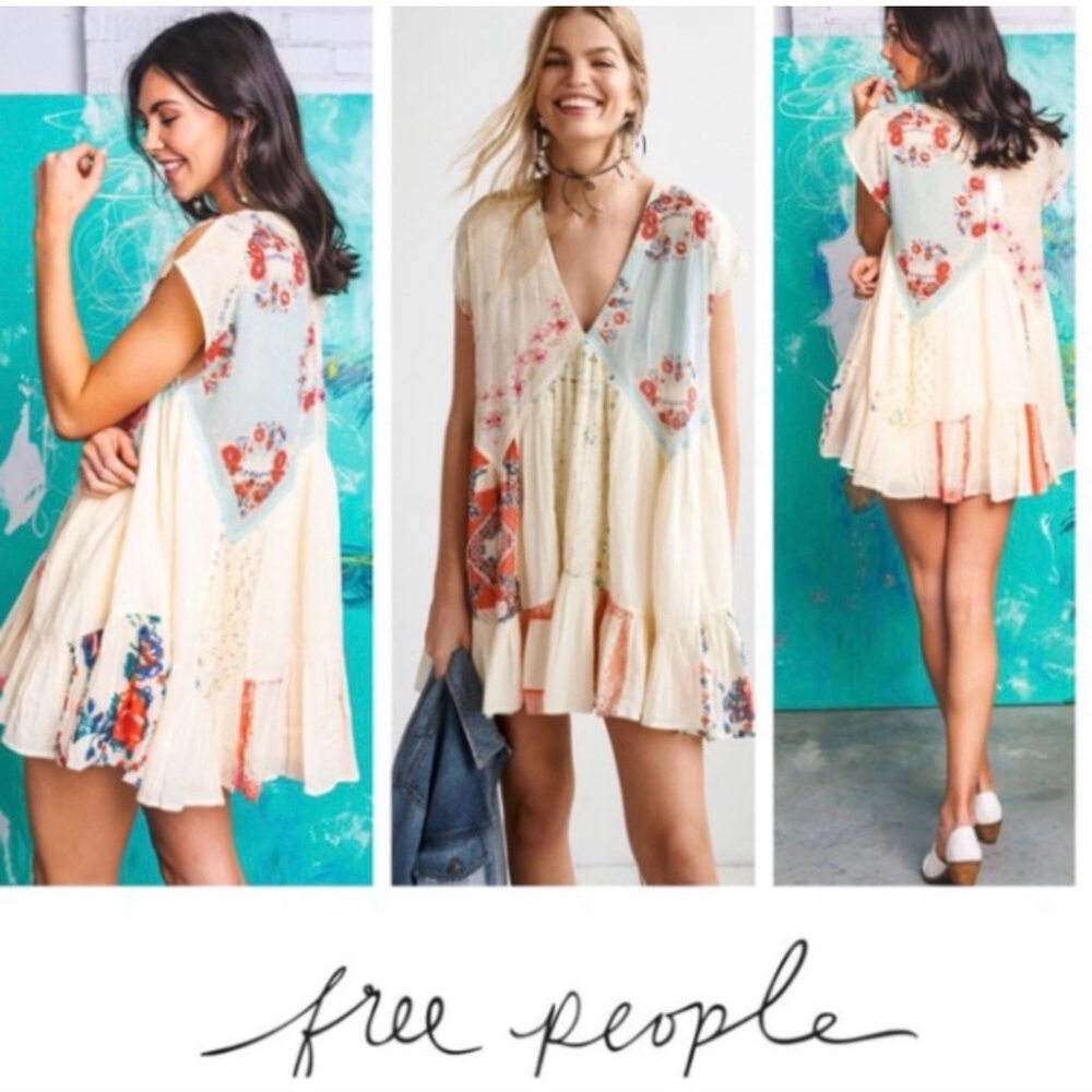 Free People 
RARE Mended with Scarves Mini Dress